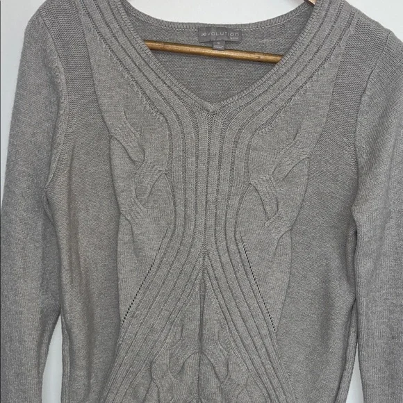 Evolution by Cyrus Women’s Small V-Neck Cable Knit Sweater Gray Stretch Soft - Picture 5 of 8